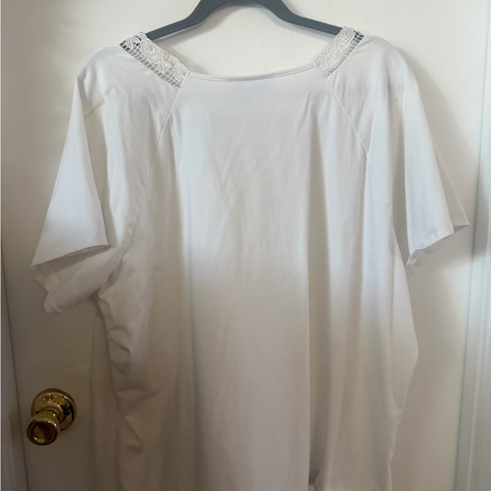 Susan Graver White Lace-Trim Short Sleeve Top